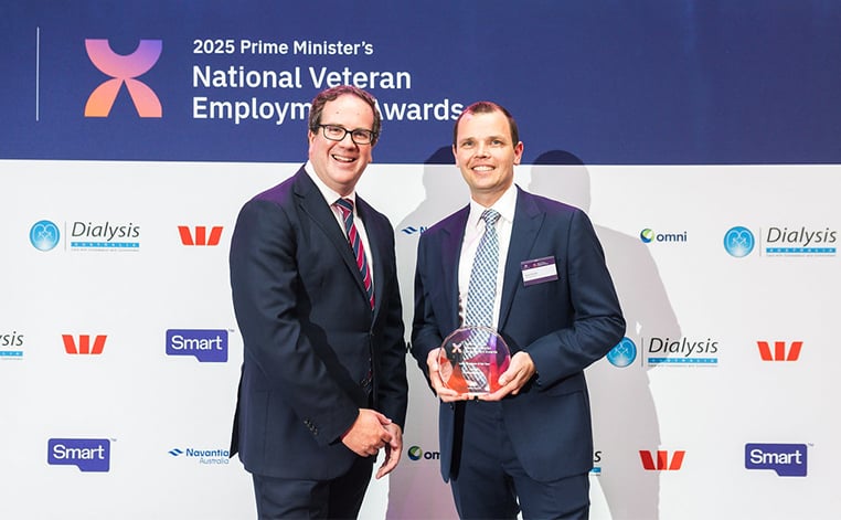 Wilson Security team receiving the Large Employer of the Year award at the 2025 Prime Minister’s National Veteran Employment Awards at Parliament House, Canberra.